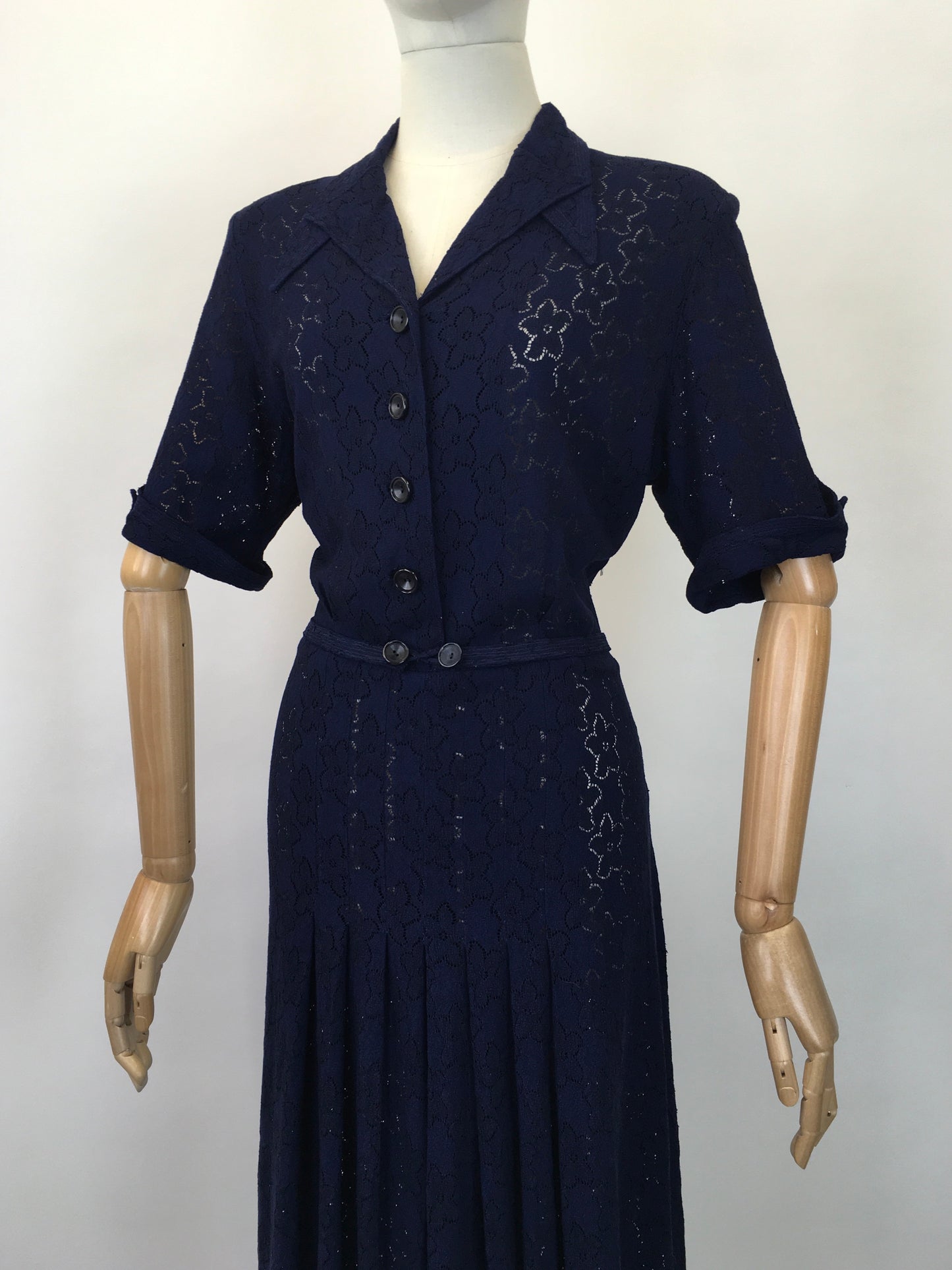 Original 1930's Stunning Lace Dress in a Classic Navy - With Exquisite Details