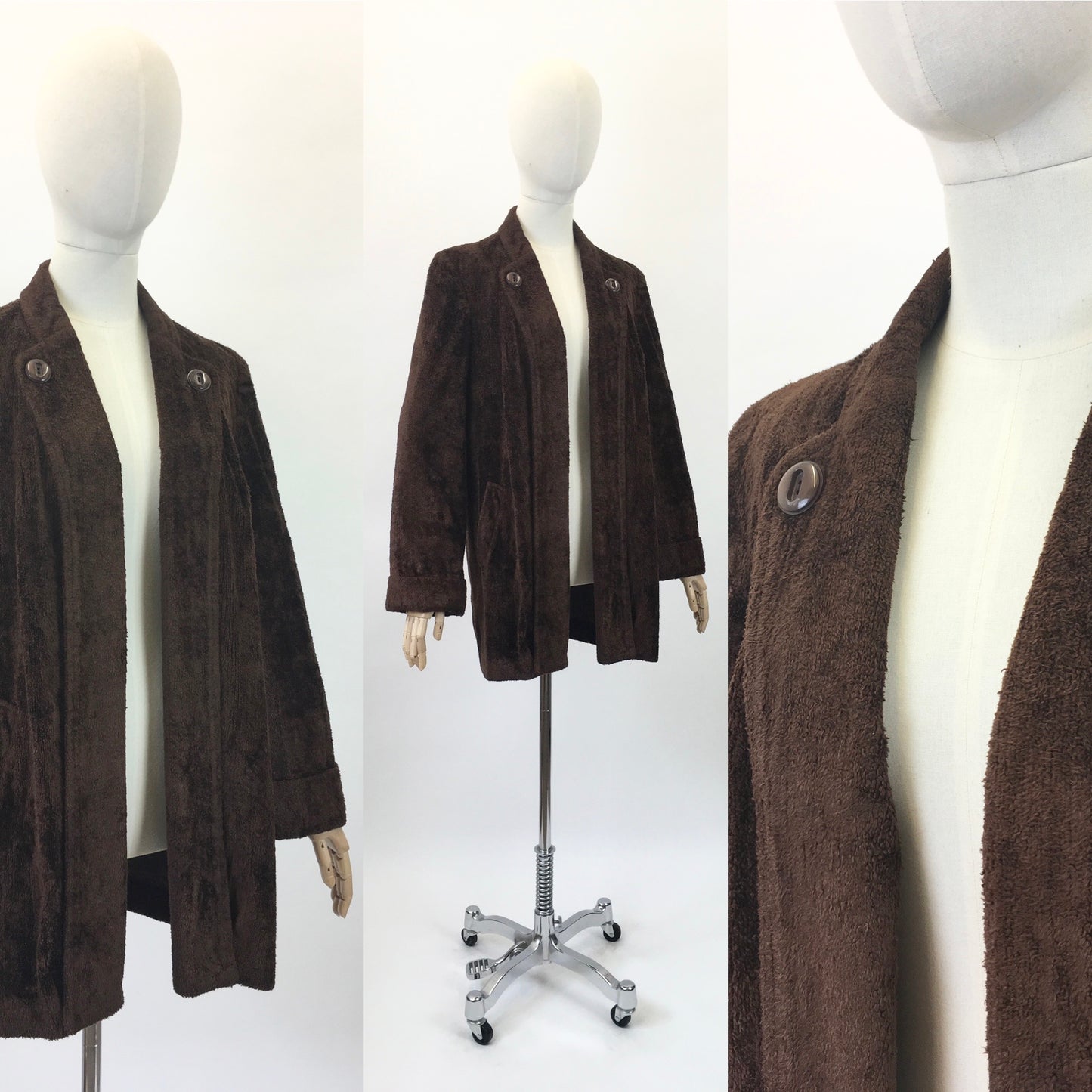 Original 1940's Stunning Chenille Velvet Swing Jacket - In A Deep Chocolate Brown