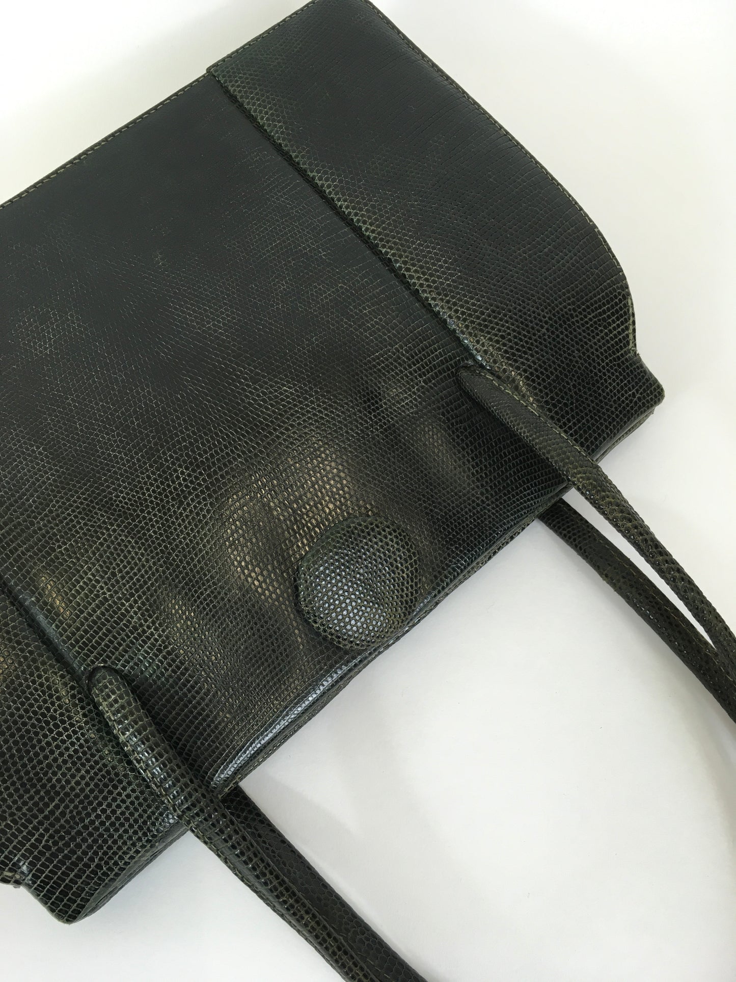 Original Late 1940’s Dark Green Leather Handbag - By ‘ Finnigans Label of London ‘
