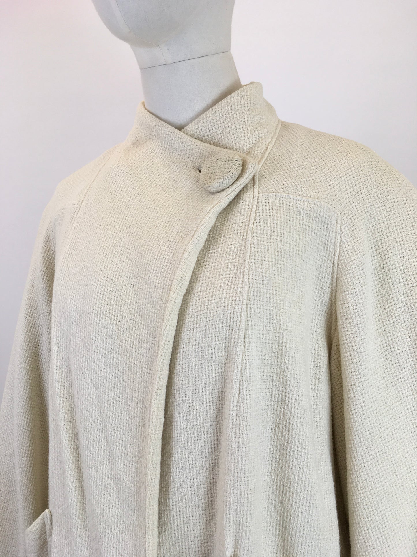 Original Early 1940's Darling Waffle Jacket - In A Light Cream with Deco Details