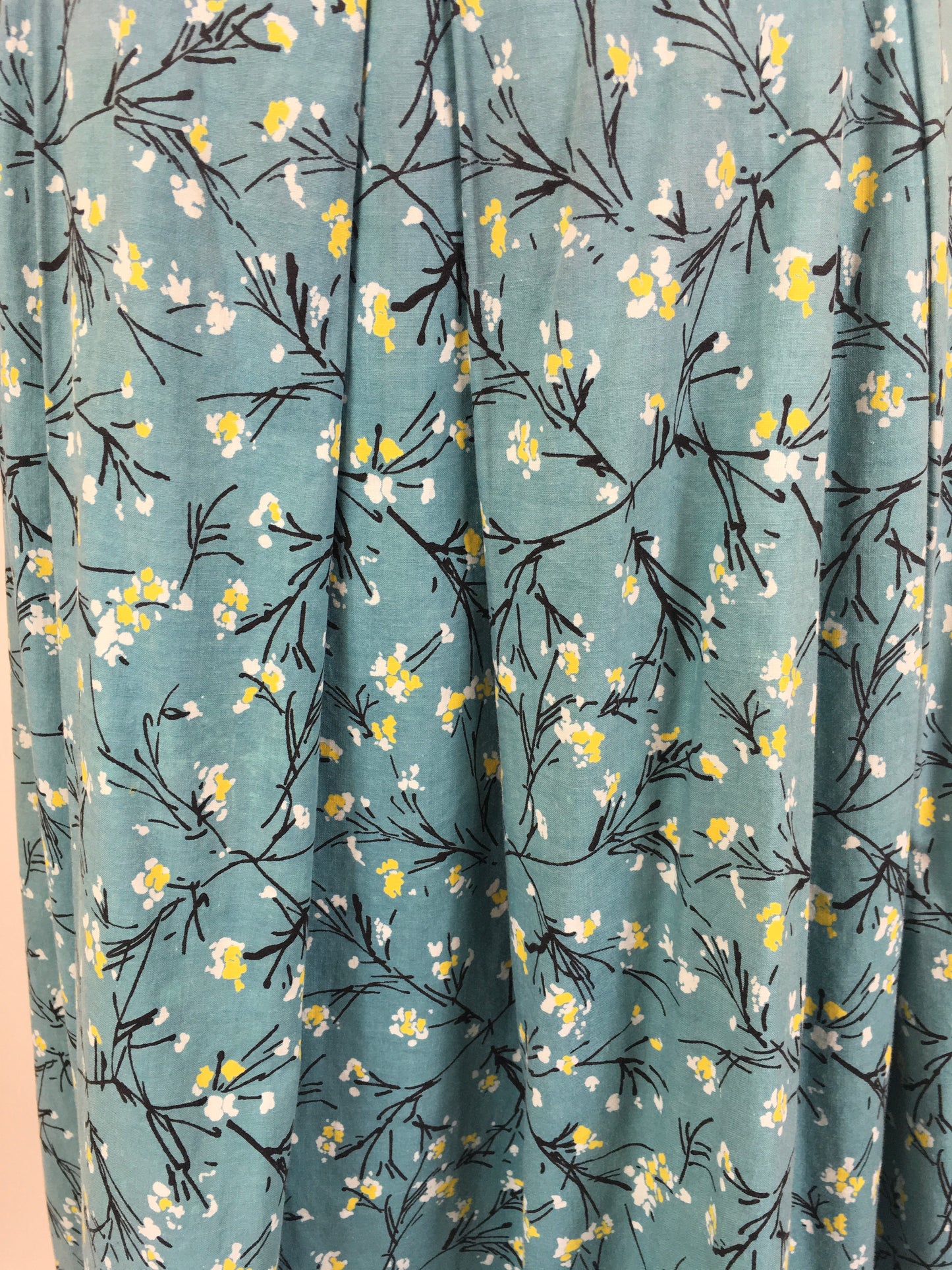 Original 1950’s Homemade Cotton Skirt - In A Lovely Blue, Yellow & Black Floral Print