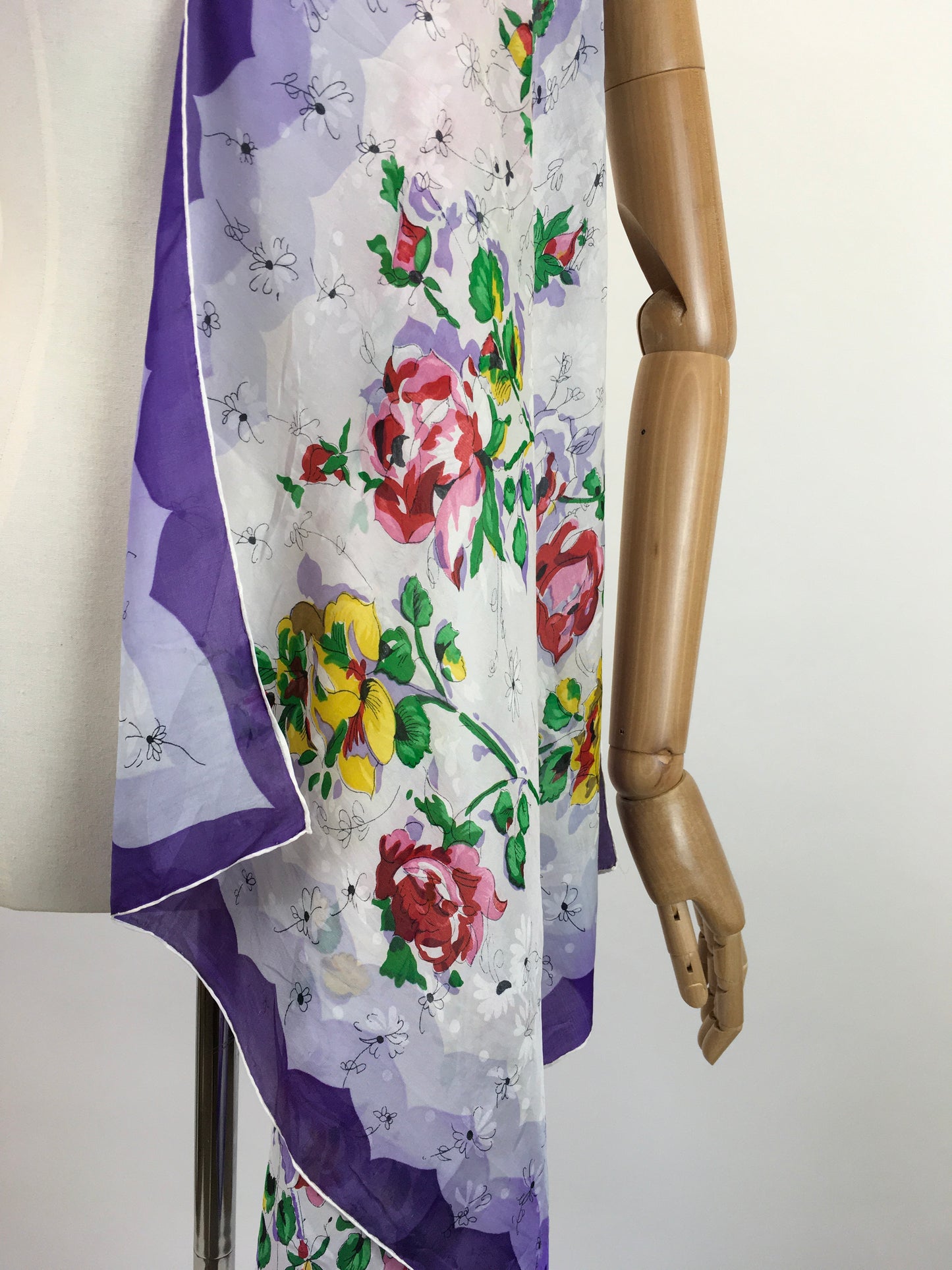 Original 1950's Darling Floral Silk Scarf - In Rich Purples, Lilac, Pink & Green