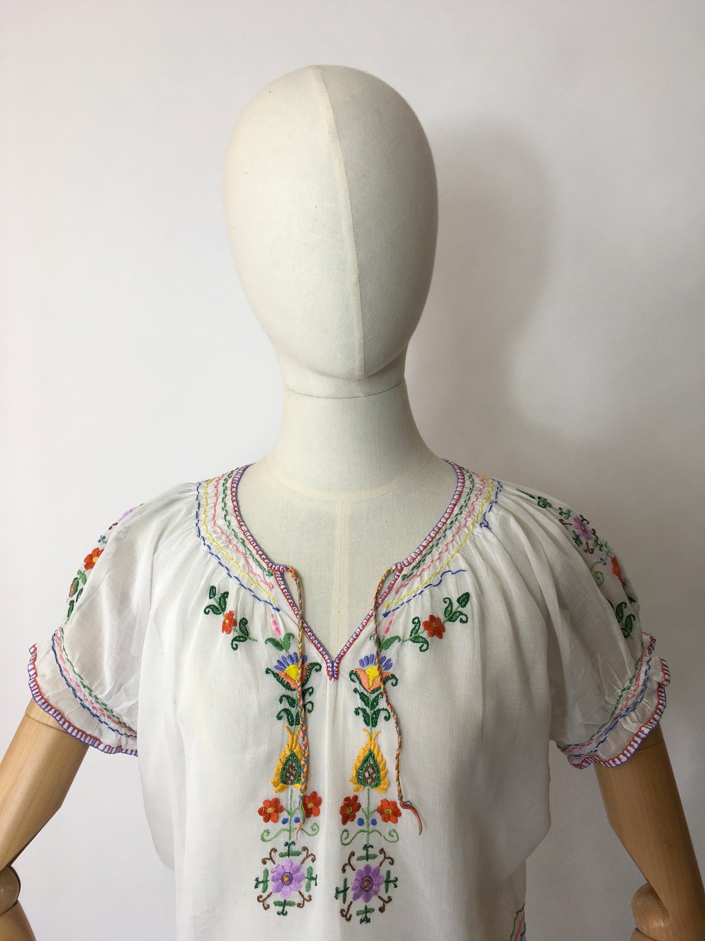 Original 1940’s Embroidered Blouse - Featuring Beautiful Embroidered Detailing in Rainbow Colours