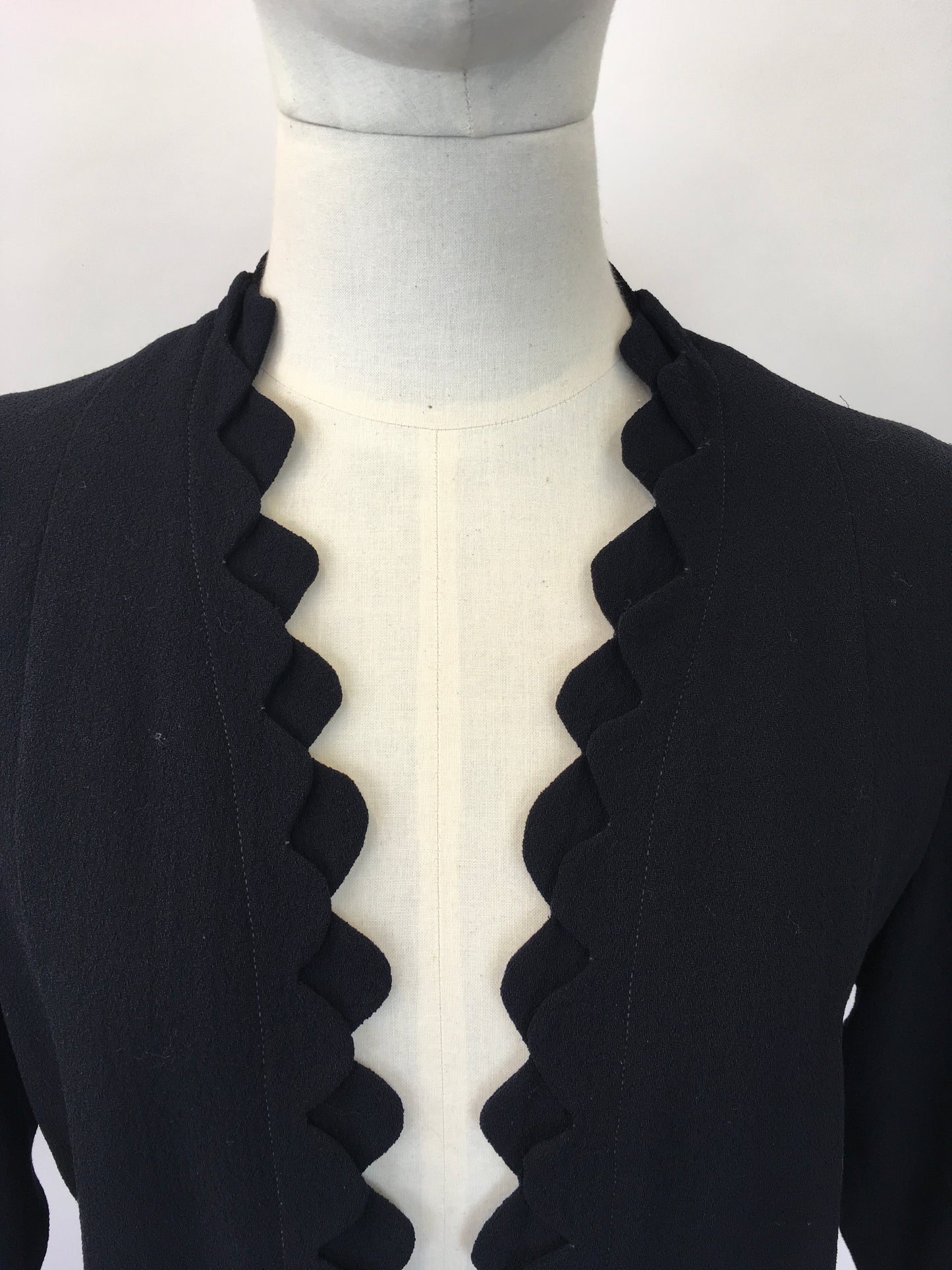 Original 1930's Exquisite Double Scalloped Edge to Edge Overcoat - In A Classic Navy Crepe