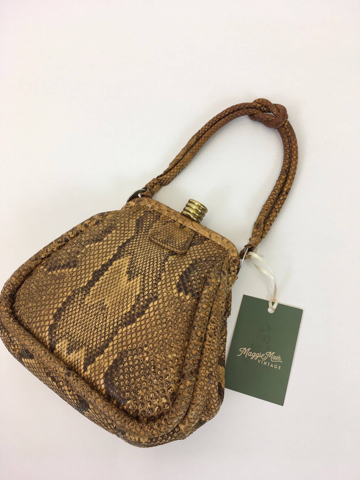 Original 1930s Python Skin Handbag - In a Fabulous Shape with Knotted Handle Detailing