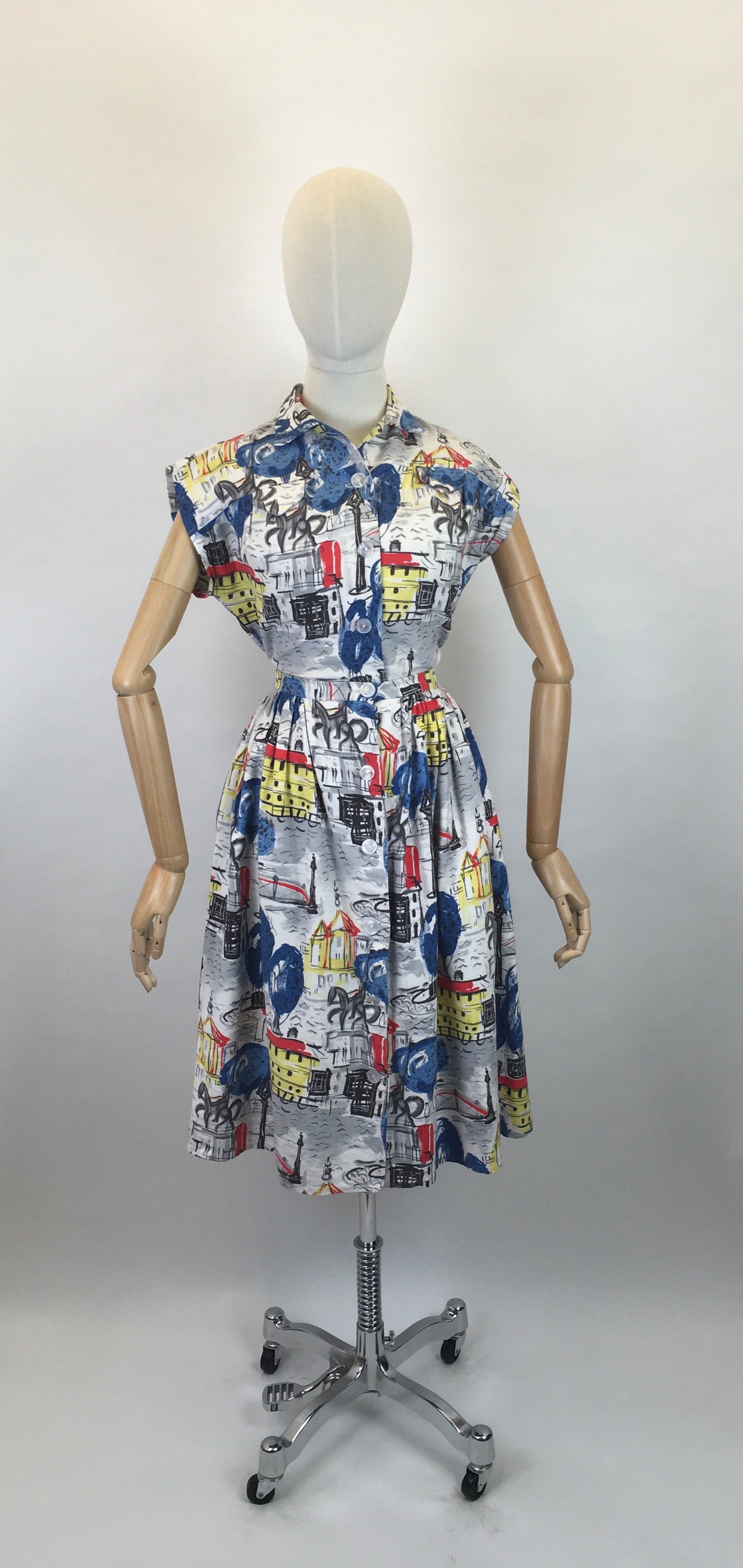 Original 1950s 4 pc Sun Set In Novelty Print Barkcloth - Sun Top, Blouse, Bloomer Shorts and Skirt