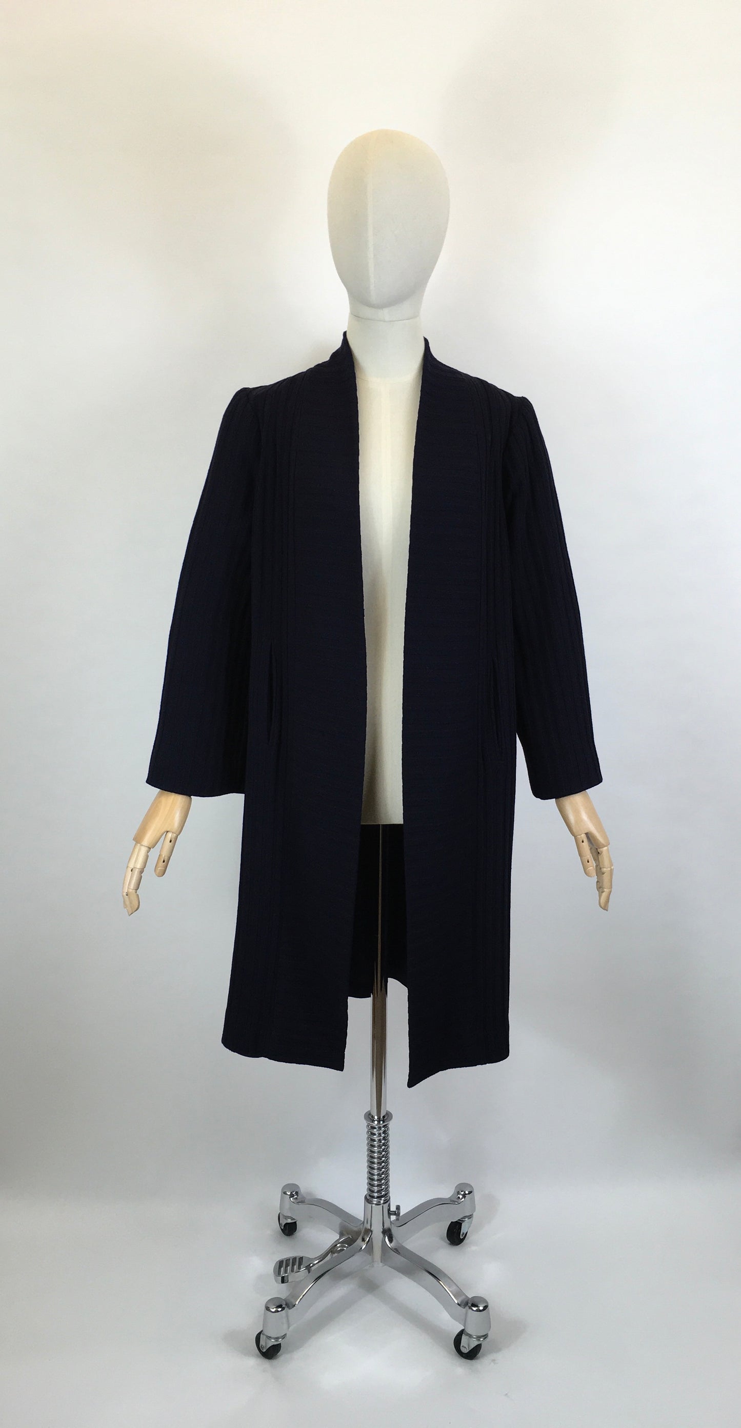 Original Mid to Late 1930’s Navy Edge to Edge Coat - In A Beautiful Woollen Textured Crepe