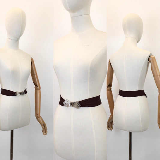 Original 1930’s Brown Crepe Belt - With Deco Glass Buckle Clasp