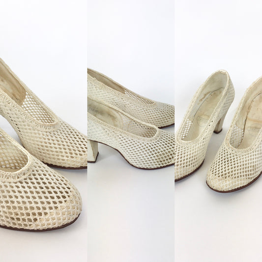 Original 1940’s Beautiful CC41 Utility Shoes - In An Off White Fabric Cloth