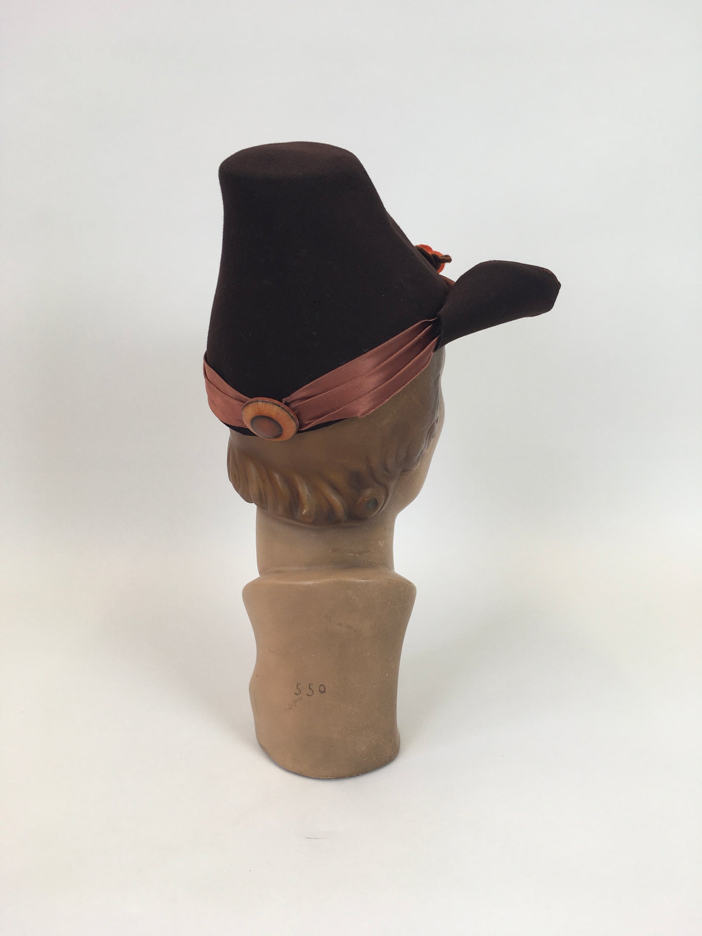 Original 1940's Sensational Fedora Hat With Funnel Top - In Warming Brown With Make Do And Mend Floral