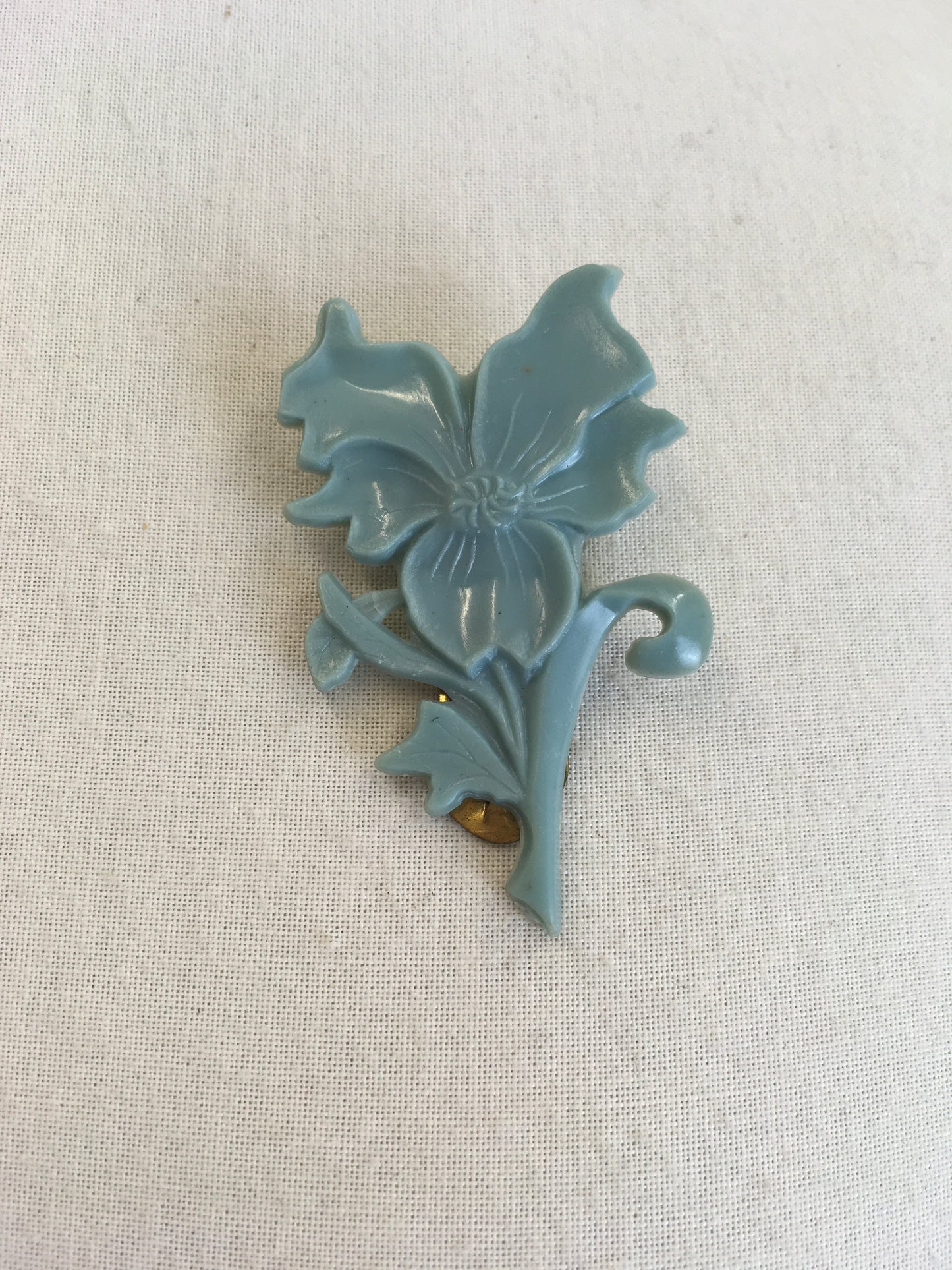 Original Late 1930’s Early 1940’s Plastic Floral Dress Clip - In Pale Duck Egg