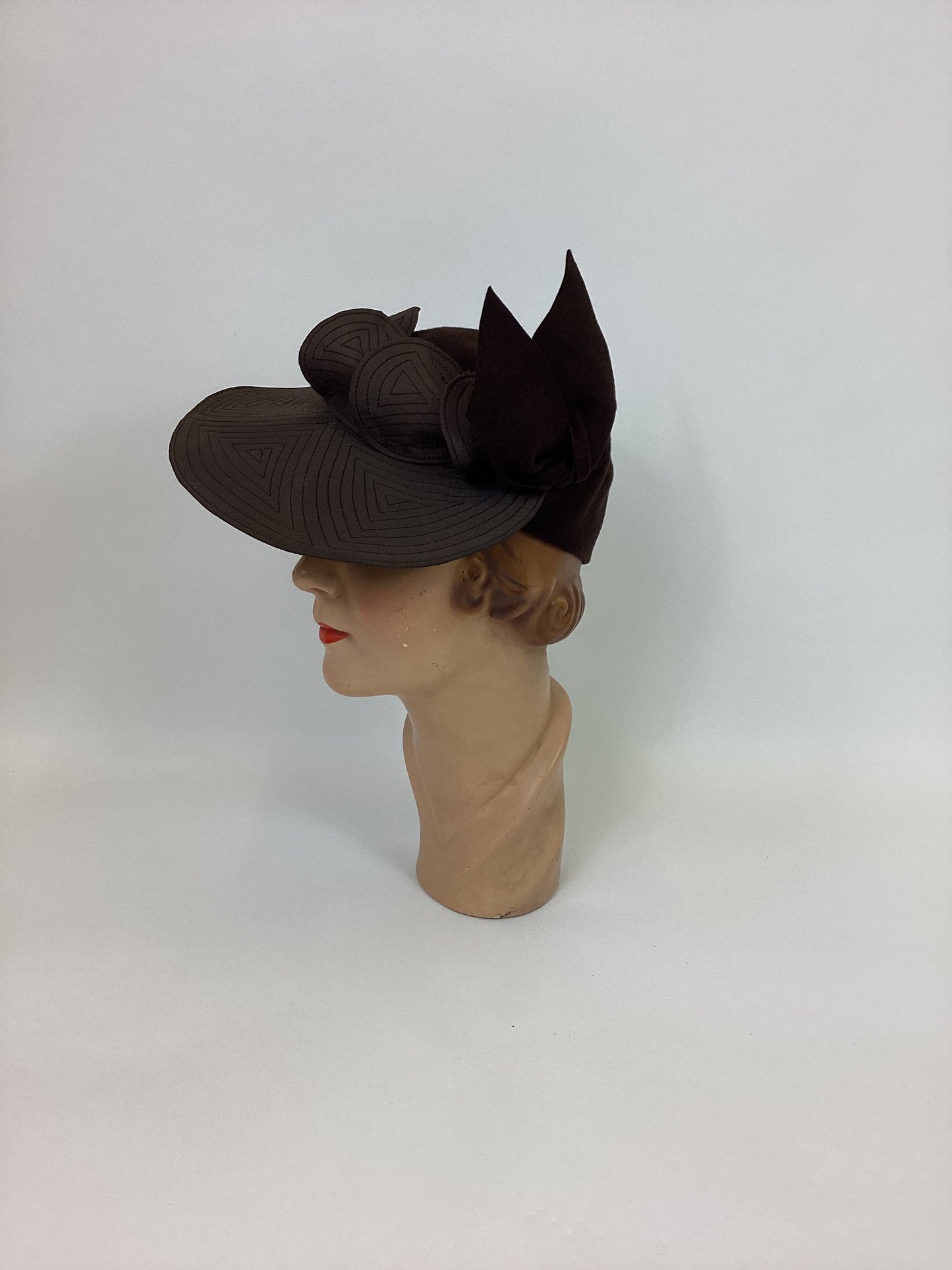 Original 1930’s Sensational Hat in Chocolate Brown - With Deco Stitching