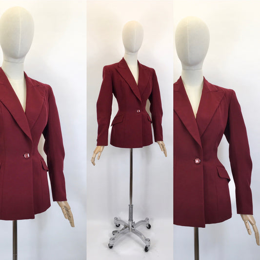 Original 1940’s Beautiful Longline Fitted Jacket - In A Rich Wine Colouring