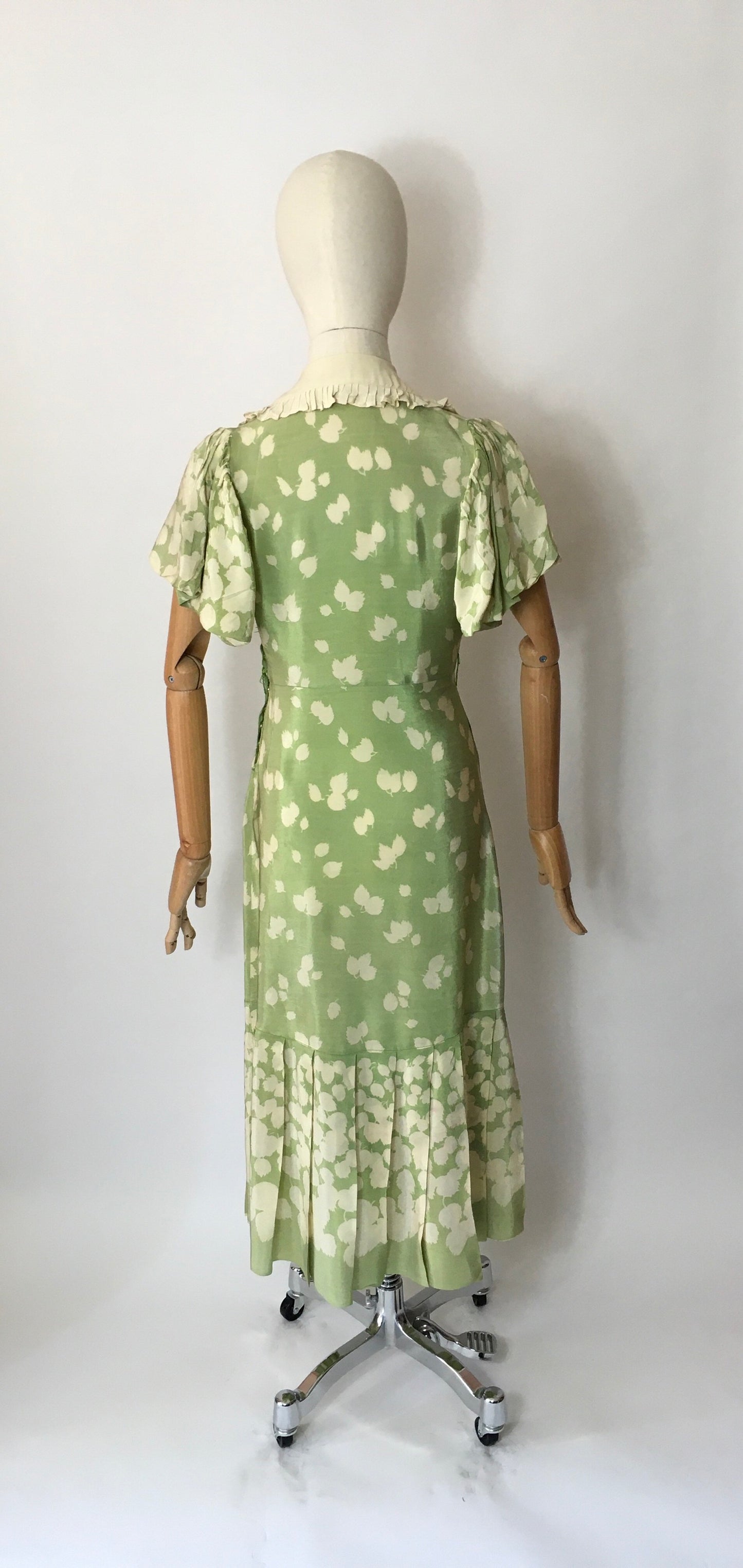 Original 1930’s Exquisite 1930’s Dress with Wrap Bodice and Contrast Collar with Frill Detailing - Festival of Vintage Fashion Show Exclusive