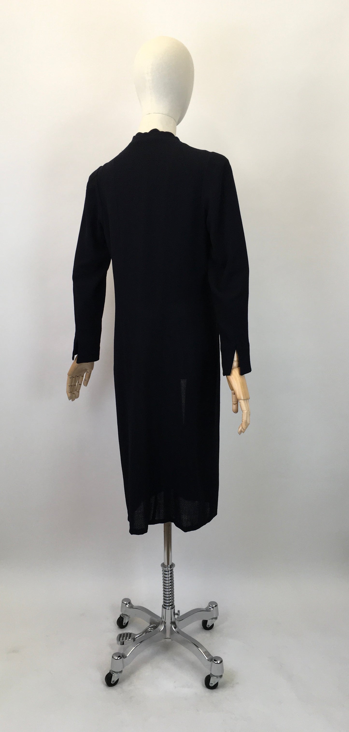 Original 1930's Exquisite Double Scalloped Edge to Edge Overcoat - In A Classic Navy Crepe