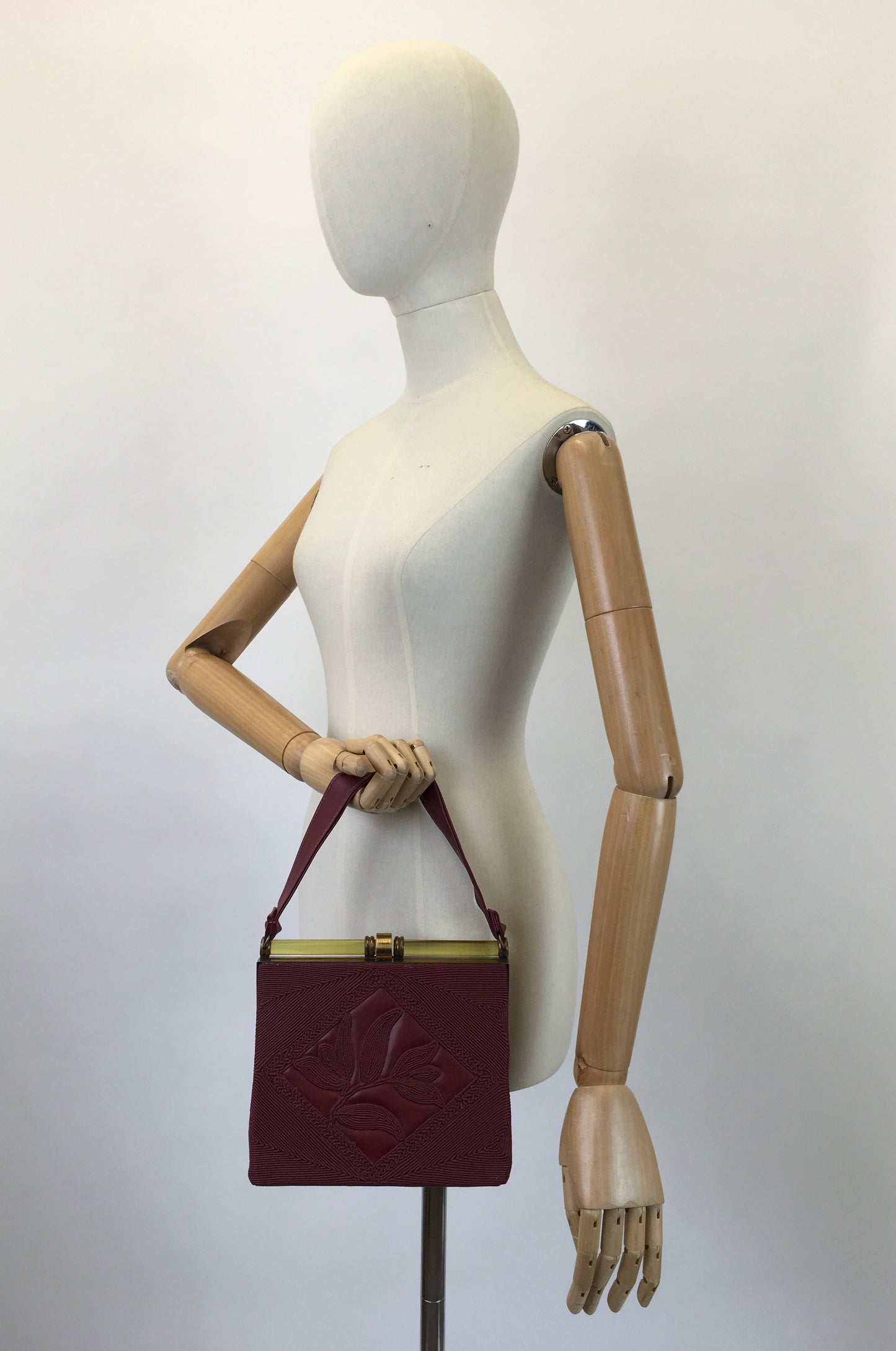 Original 1940's Sensational Vinyl Embossed Corde Handbag - In A Rich Burgundy