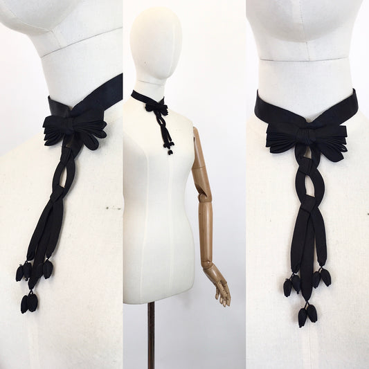 Original 1930's Sublime Choker Silk Adornment - In A Rich Black