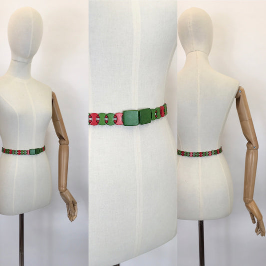 Original 1930’s FABULOUS Wooden Beaded Belt - In Red & Green