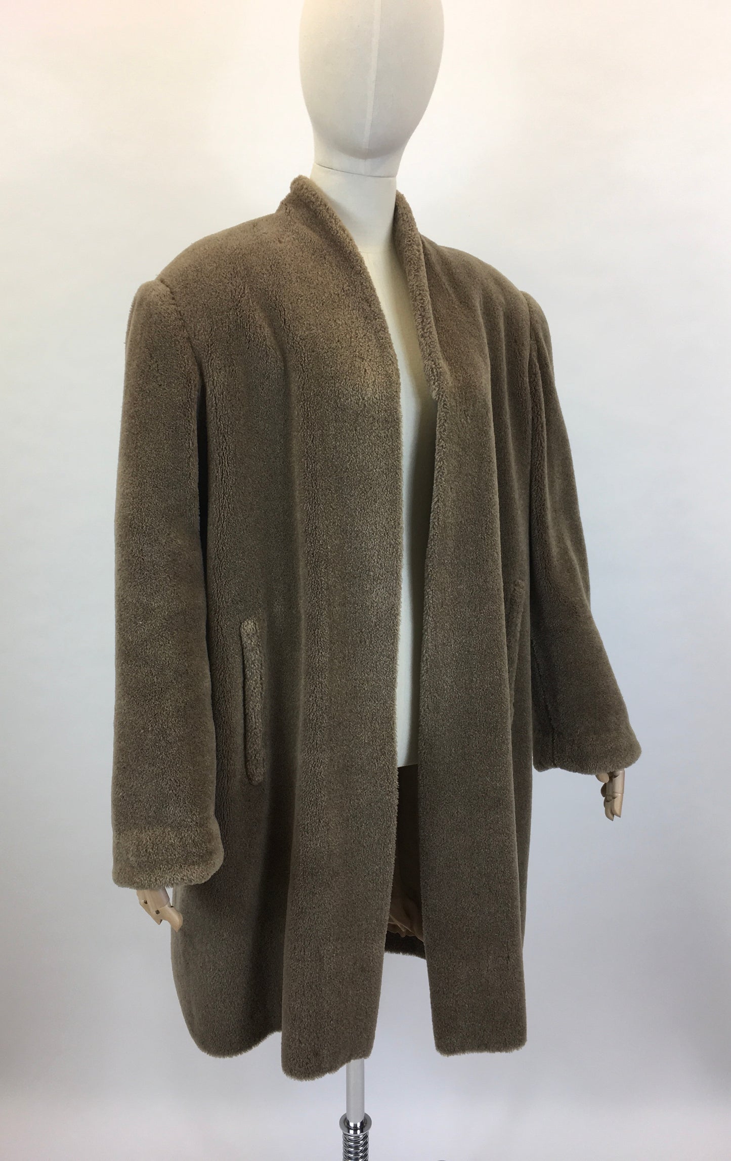 Original 1940’s Faux Fur Teddy Coat - With Classic 40’s Silhouette and Strong Shoulders