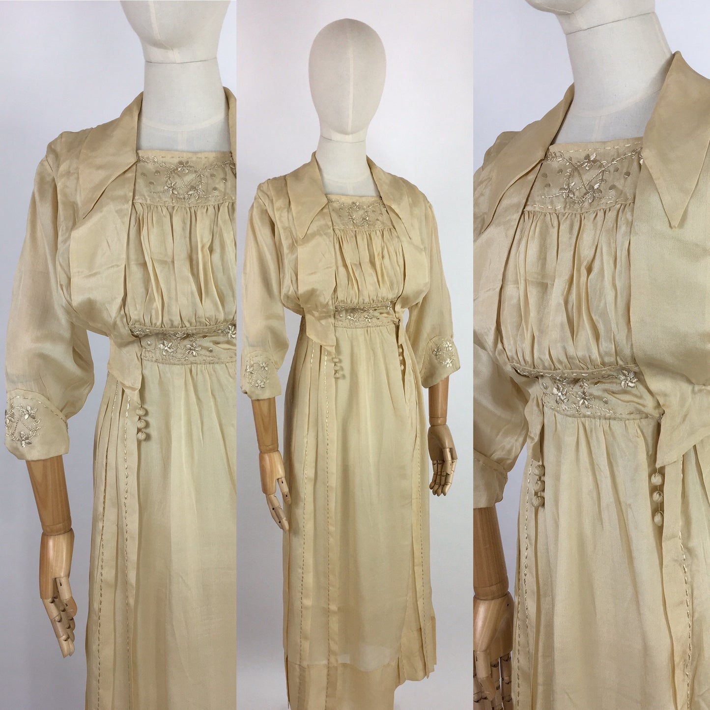 Original Early 1910’s Dress - Made from The Most Beautiful Buttermilk Cream Raw Silk with Exquisite Antique Detailing