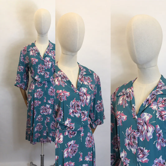 Original 1940's VOLUP Floral Rayon Dress - Beautiful Rayon in a Divine Winter Berry Colour Palette