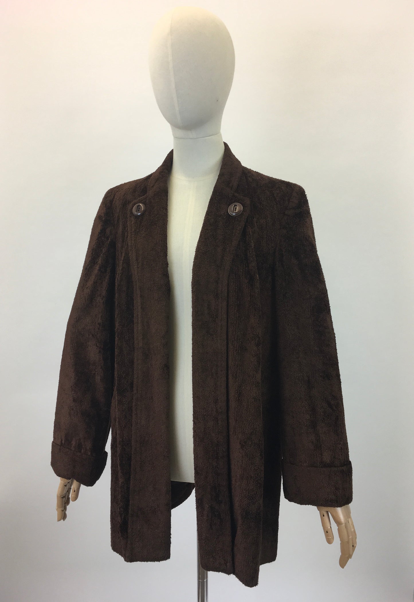 Original 1940's Stunning Chenille Velvet Swing Jacket - In A Deep Chocolate Brown