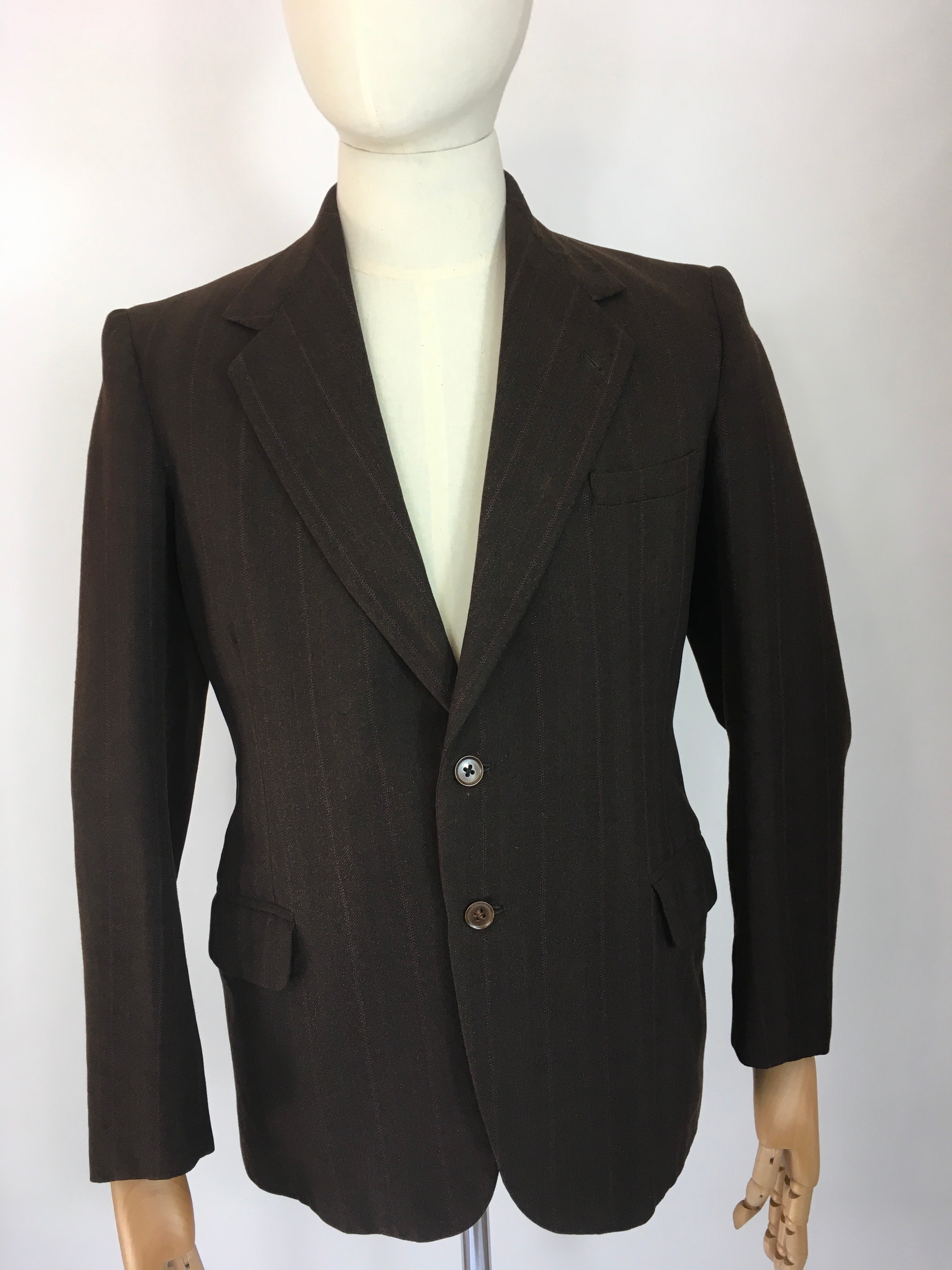 Original 1940’s CC41 Montague Burton Jacket - In a Lovely Brown with Orange  and Pink Pinstripe