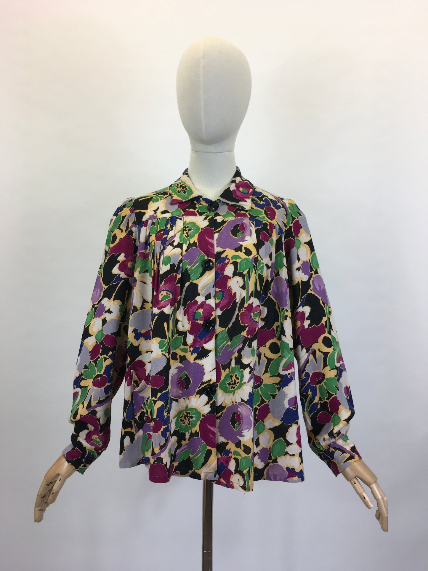 Original 1940’s FABULOUS CC41 Utility Blouse - In A Darling Floral Linen in A Winter Berry Palette