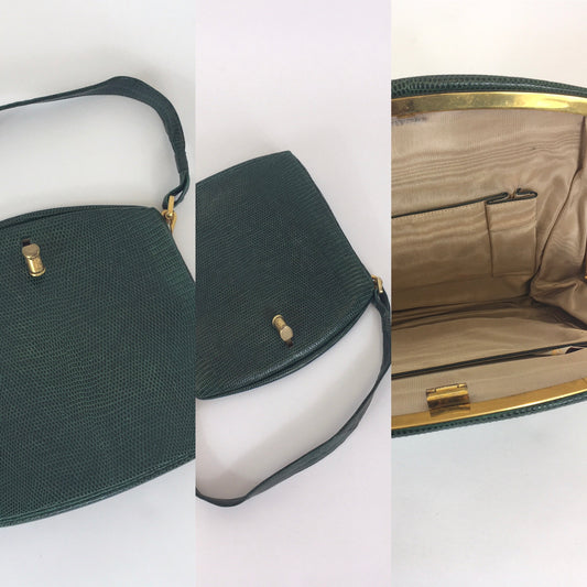 Original 1930’s Green Skin Handbag - In A Fabulous Art Deco Shape