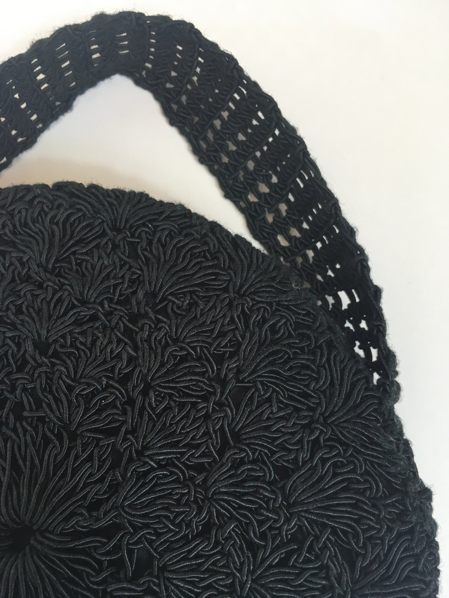 Original Late 1940's Circular Crochet Handbag - In Black