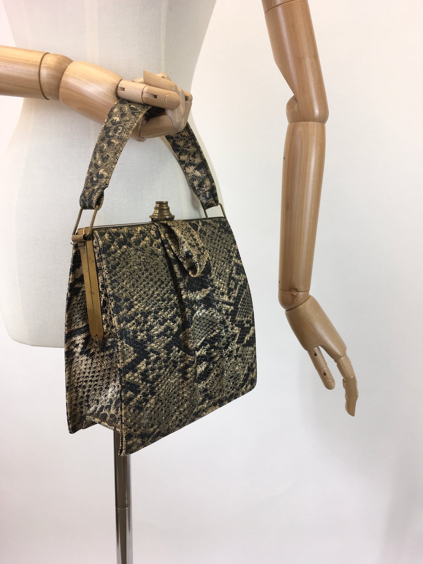 Original 1940's Sensational Snakes Skin Handbag - With Gold Details