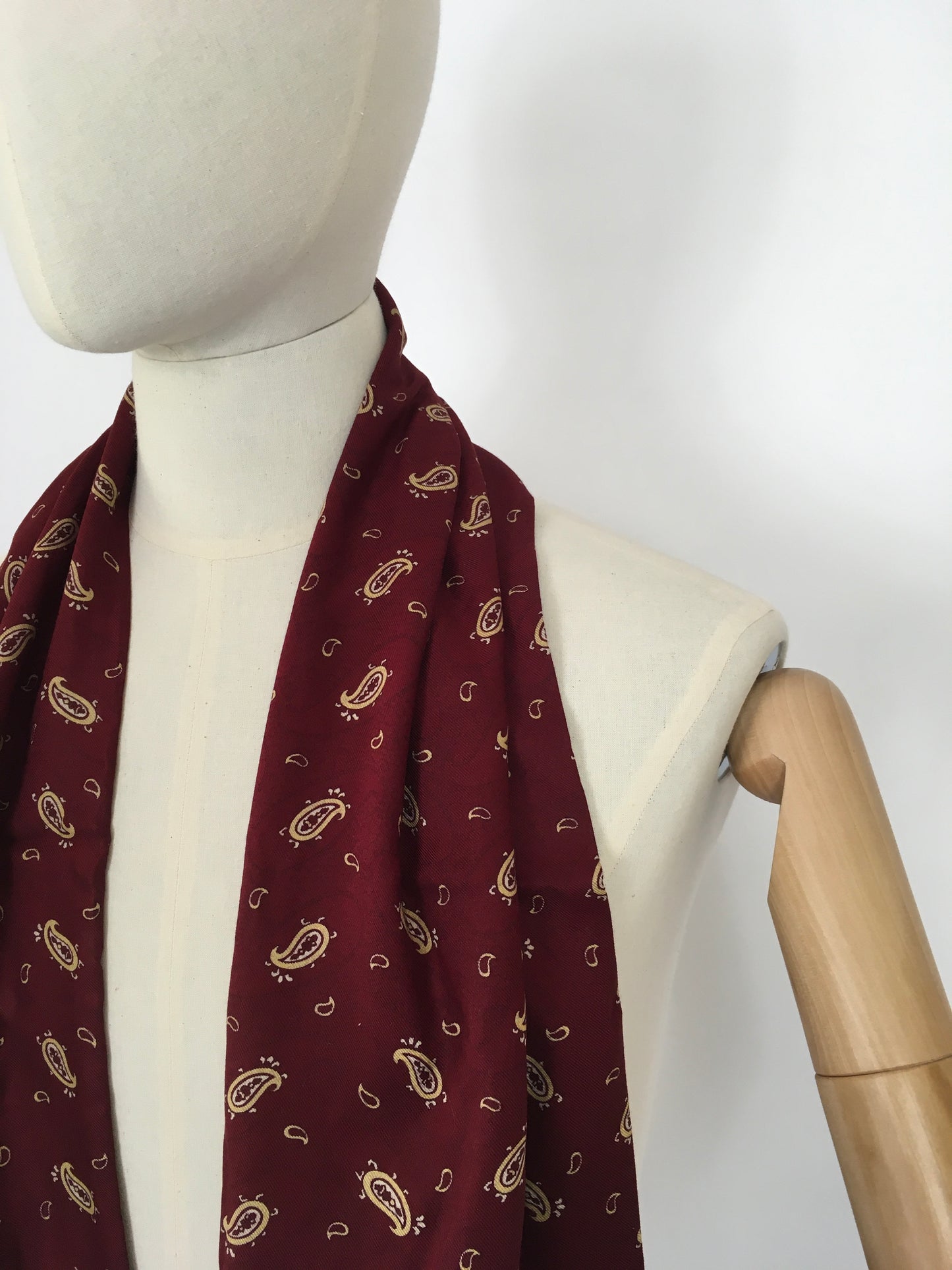 Original 1940’s Mens Scarf - In a Lovely Burgundy, Yellow & Black Paisley Print