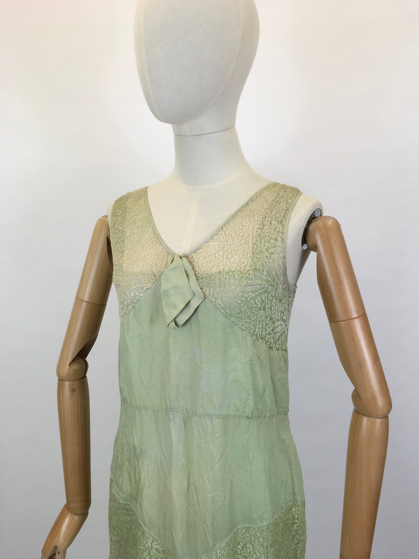 Original As Is 1920’s Stunning Soft Green Dress - In Silk & lace