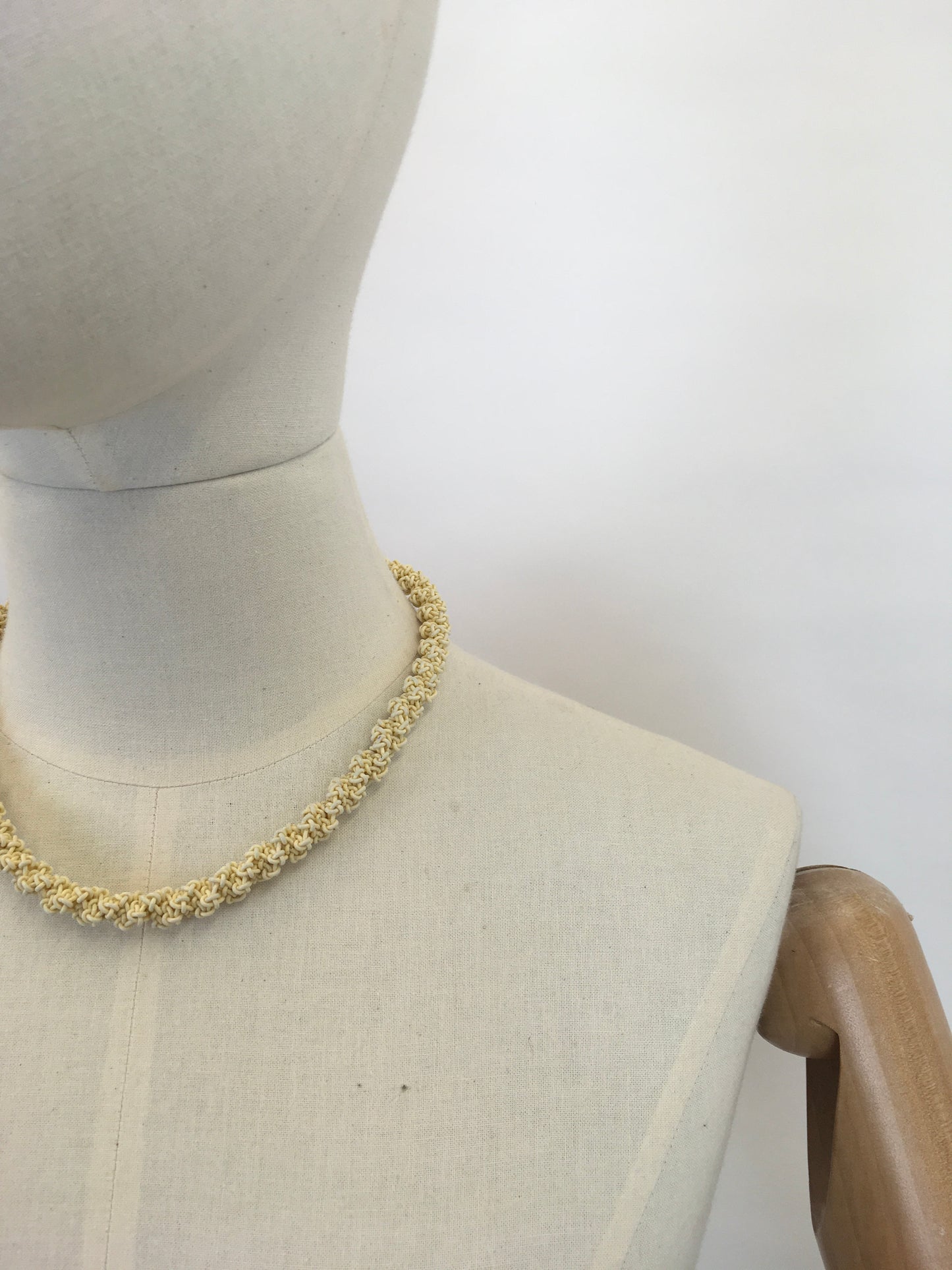 Original 1940s Telephone Cord ‘ Scoobie ‘ Necklace - In A Corn Colourway, Mixture of Cream and Yellow Wirework