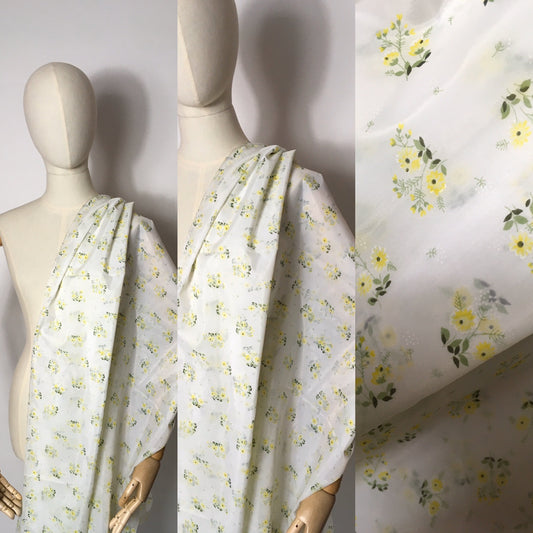 Original 1950s Sheer Nylon Dress Fabric - Lovely Yellow Ditsy Floral  3.5 m