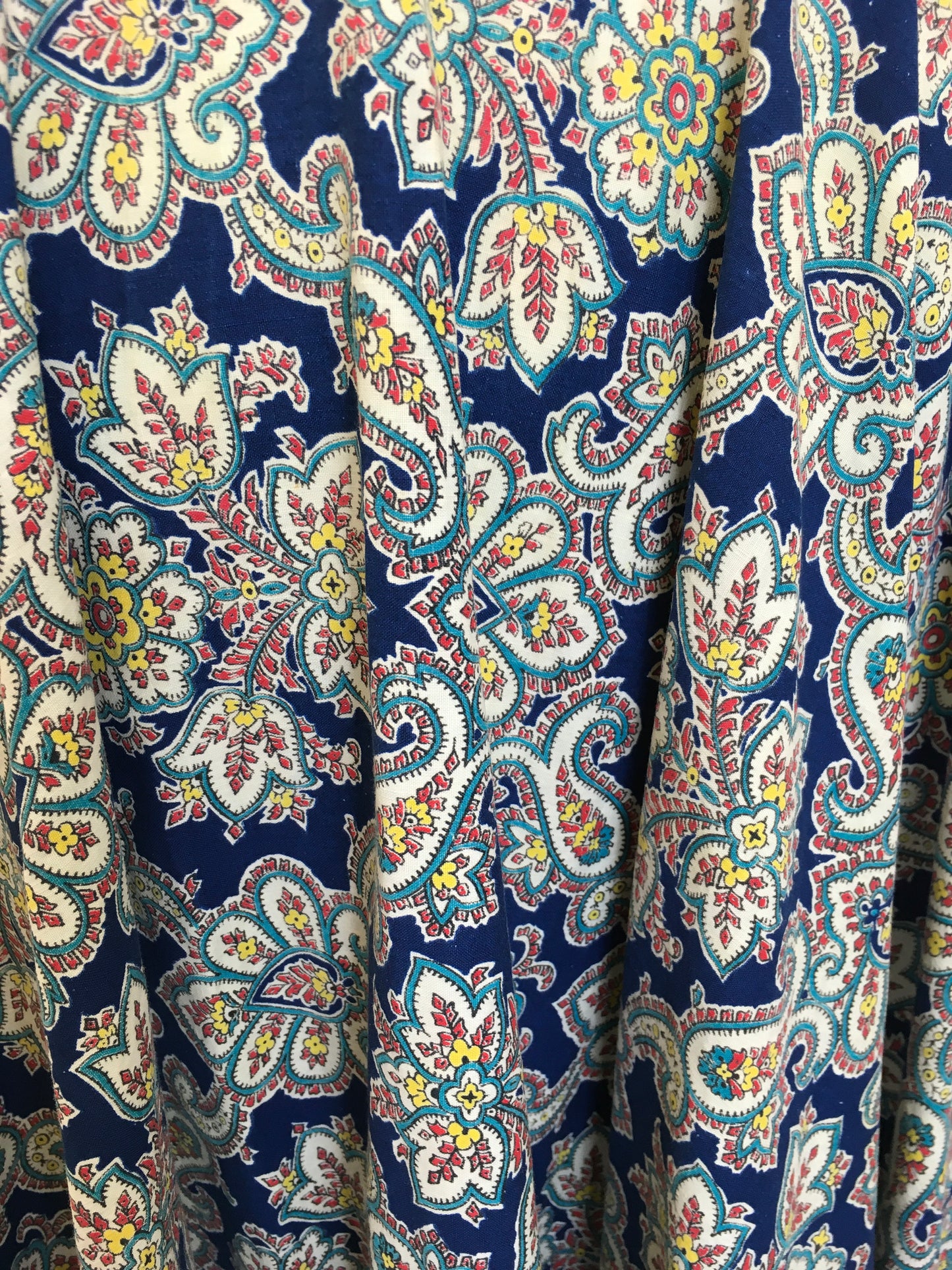 Original 1950's ' St. Michael' Cotton Skirt - Made From A Beautiful Paisley Floral in Blue