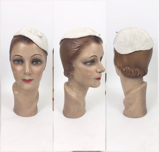 Original 1930's / 1940's Corde Skull Cap - In Off White with Hat Pin