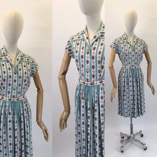 Original 1950’s ‘ St. Michael’ Floral Cotton Day Dress - In Beautiful Blues, Pinks, Greens and Whites